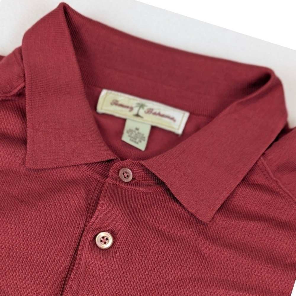 Tommy Bahama Mens Silk Blend Knit Long Sleeve Polo Shirt Burgundy Red Size M